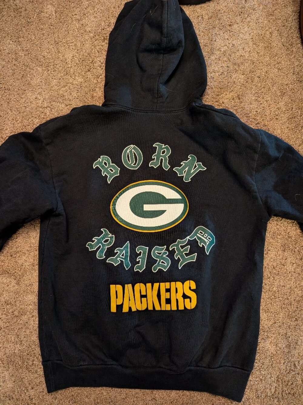 BORN x RAISED NFL Green Bay Packers Football Sweatshirt Hoodie Sz M